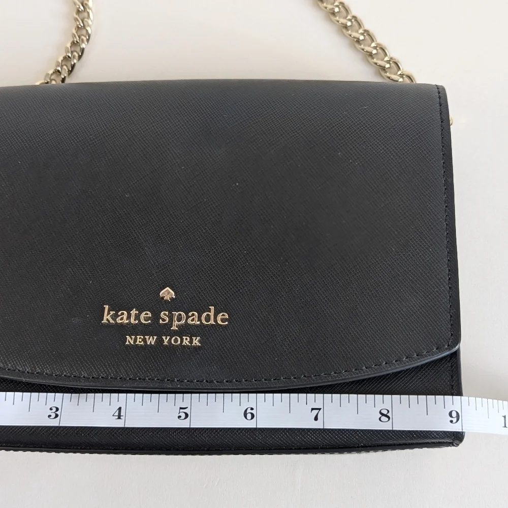 Kate Spade Carson Handbag Short Chain Strap Black Saffiano Leather Gold Tone